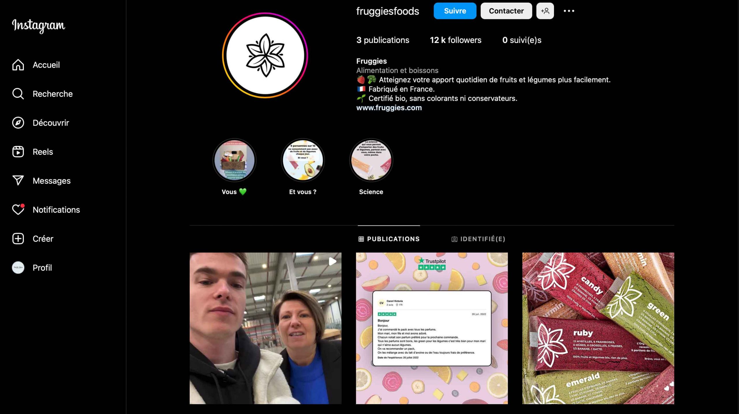Capture-d'écran-entreprise-Fruggies-page-Instagram-Jalya-Studio
